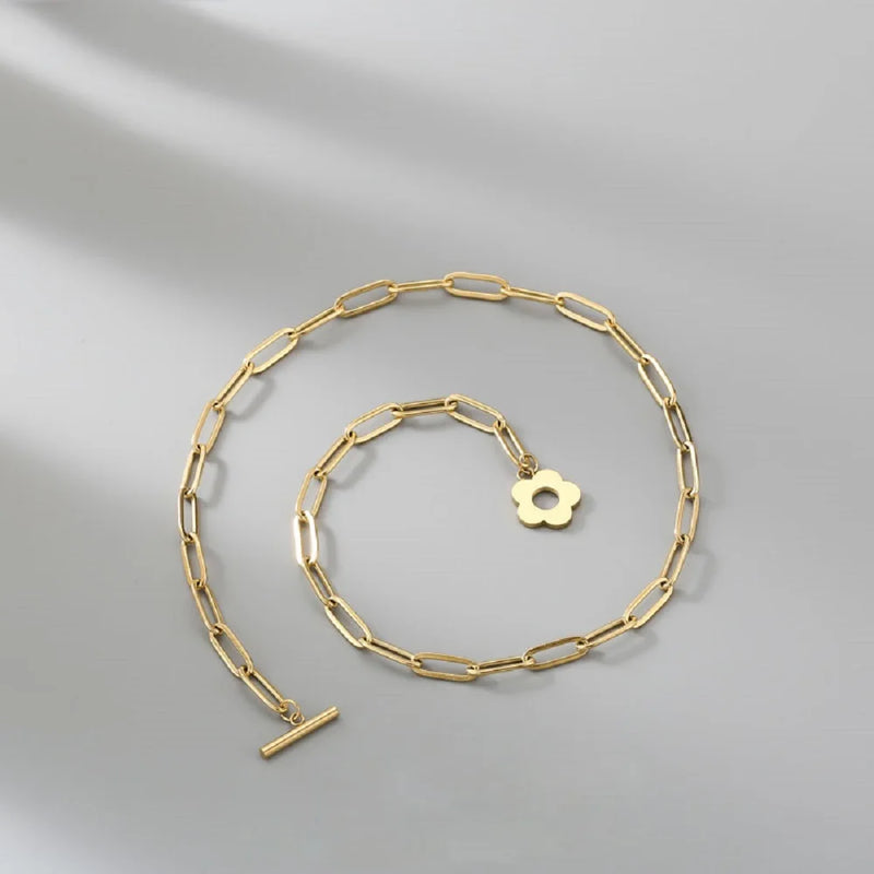 Stainless Steel Flower OT Buckle Choker Necklace