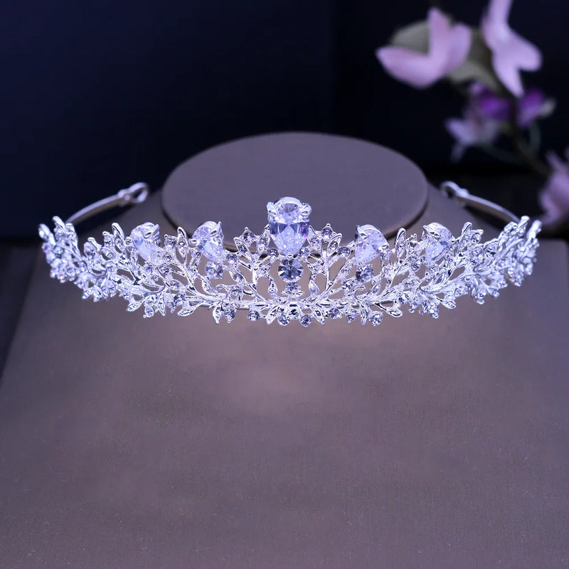 Vintage Prong Setting Leaf CZ Wedding Tiara