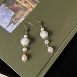 Sweet Glass Flower Pearl Tassels Drop Earrings