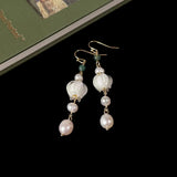 Sweet Glass Flower Pearl Tassels Drop Earrings