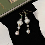 Sweet Glass Flower Pearl Tassels Drop Earrings