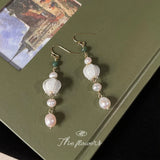 Sweet Glass Flower Pearl Tassels Drop Earrings