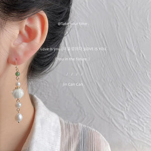 Sweet Glass Flower Pearl Tassels Drop Earrings