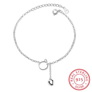 Tassel Hollow Cat Bell Bracelet 925 Sterling Silver Jewelry