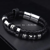 Stainless Steel Bracelet for Men Leather Knitted Magnetic Clasp