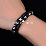 Stainless Steel Bracelet for Men Leather Knitted Magnetic Clasp