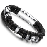 Stainless Steel Bracelet for Men Leather Knitted Magnetic Clasp