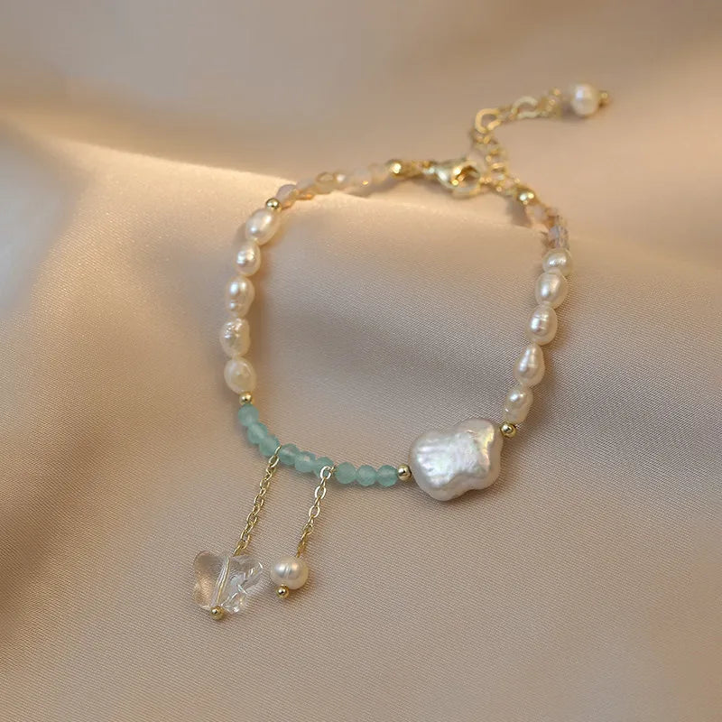 Butterfly Pearl Charm Bracelet 14K Filled