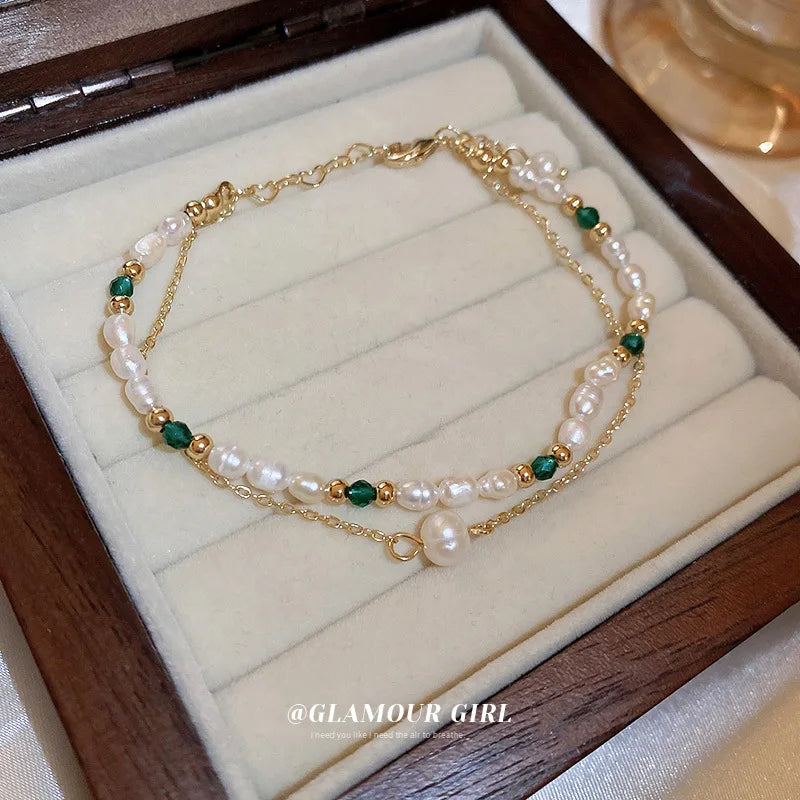 Arrival Contrast Stitched Double-layer Bracelet Natural Freshwater Pearl