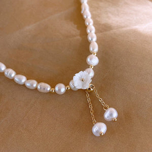 Baroque Pearl Flower Necklace 14K Filled Jewelry