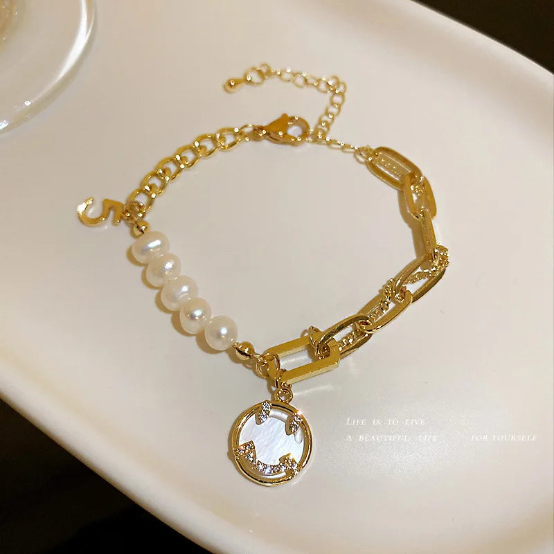 Arrival Smile Face 14K Gold Filled Pearl Charm Bracelet