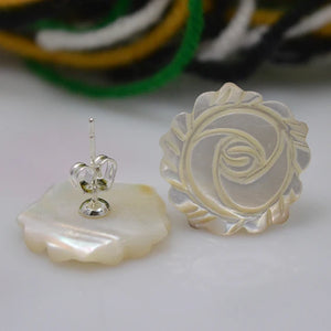 AA South Sea Shell Flower Earrings Fine Silver Women's Jewelry