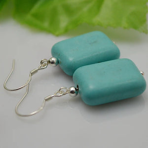 Square Turquoise Earrings S925 Silver Dangle Lady Gift