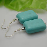 Square Turquoise Earrings S925 Silver Dangle Lady Gift
