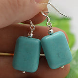 Square Turquoise Earrings S925 Silver Dangle Lady Gift