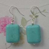 Square Turquoise Earrings S925 Silver Dangle Lady Gift