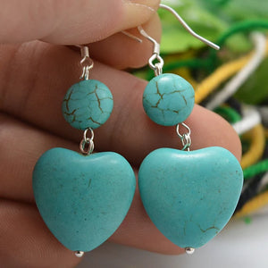 AA Turquoise Heart Earrings S925 Silver Dangle