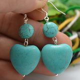 AA Turquoise Heart Earrings S925 Silver Dangle