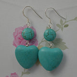 AA Turquoise Heart Earrings S925 Silver Dangle