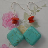 Arrival Unique AA Turquoise Earrings Red Coral Square Turquoise Jewelry