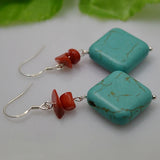 Arrival Unique AA Turquoise Earrings Red Coral Square Turquoise Jewelry