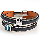 Rhinestone Bling Charm Wrap Bracelet Leather Magnetic Clasp