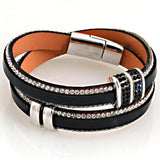 Rhinestone Bling Charm Wrap Bracelet Leather Magnetic Clasp