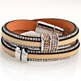 Rhinestone Bling Charm Wrap Bracelet Leather Magnetic Clasp