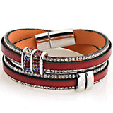 Rhinestone Bling Charm Wrap Bracelet Leather Magnetic Clasp