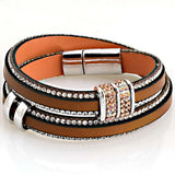 Rhinestone Bling Charm Wrap Bracelet Leather Magnetic Clasp