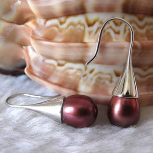 Chocolate Freshwater Pearl Dangle Earrings Wedding Gift