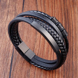Unisex 4 Layer Leather Bracelet Metal Decoration Rope Wrist Jewelry