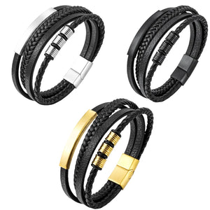 Unisex 4 Layer Leather Bracelet Metal Decoration Rope Wrist Jewelry