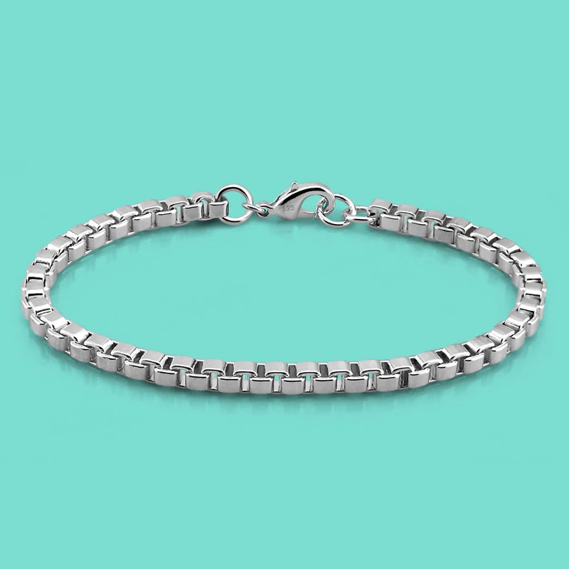 Unisex 925 Sterling Silver Bracelet 4MM Original Silver Box Chain