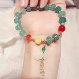 Vintage Lucky Bag Natural Jade Bracelets for Women Handemade Crystal Bea