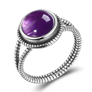 Vintage Natural Amethyst Rings 925 Sterling Silver Women's Jewelry