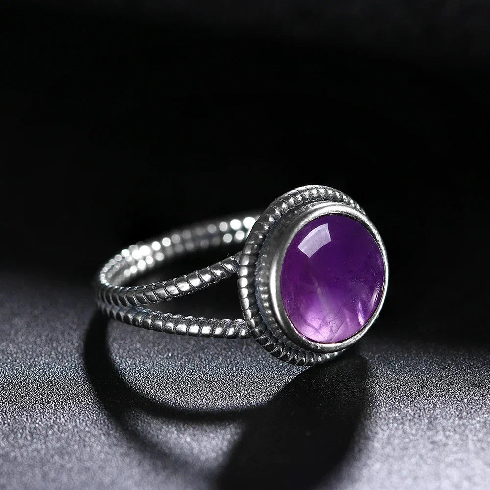 Vintage Natural Amethyst Rings 925 Sterling Silver Women's Jewelry