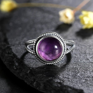 Vintage Natural Amethyst Rings 925 Sterling Silver Women's Jewelry