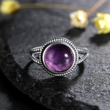 Vintage Natural Amethyst Rings 925 Sterling Silver Women's Jewelry