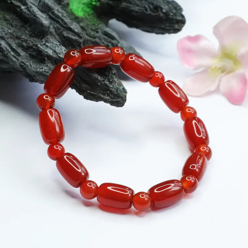Vintage Red Natural Agate Beaded Bracelet for Women