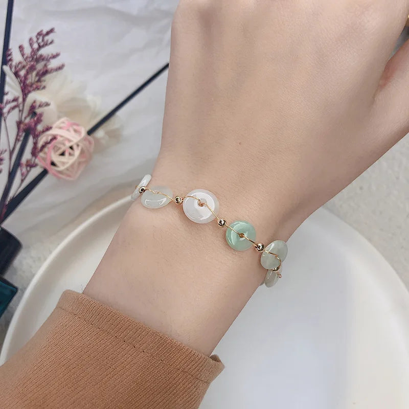 Vintage Round Lucky Jade Beaded Bracelet YBR360