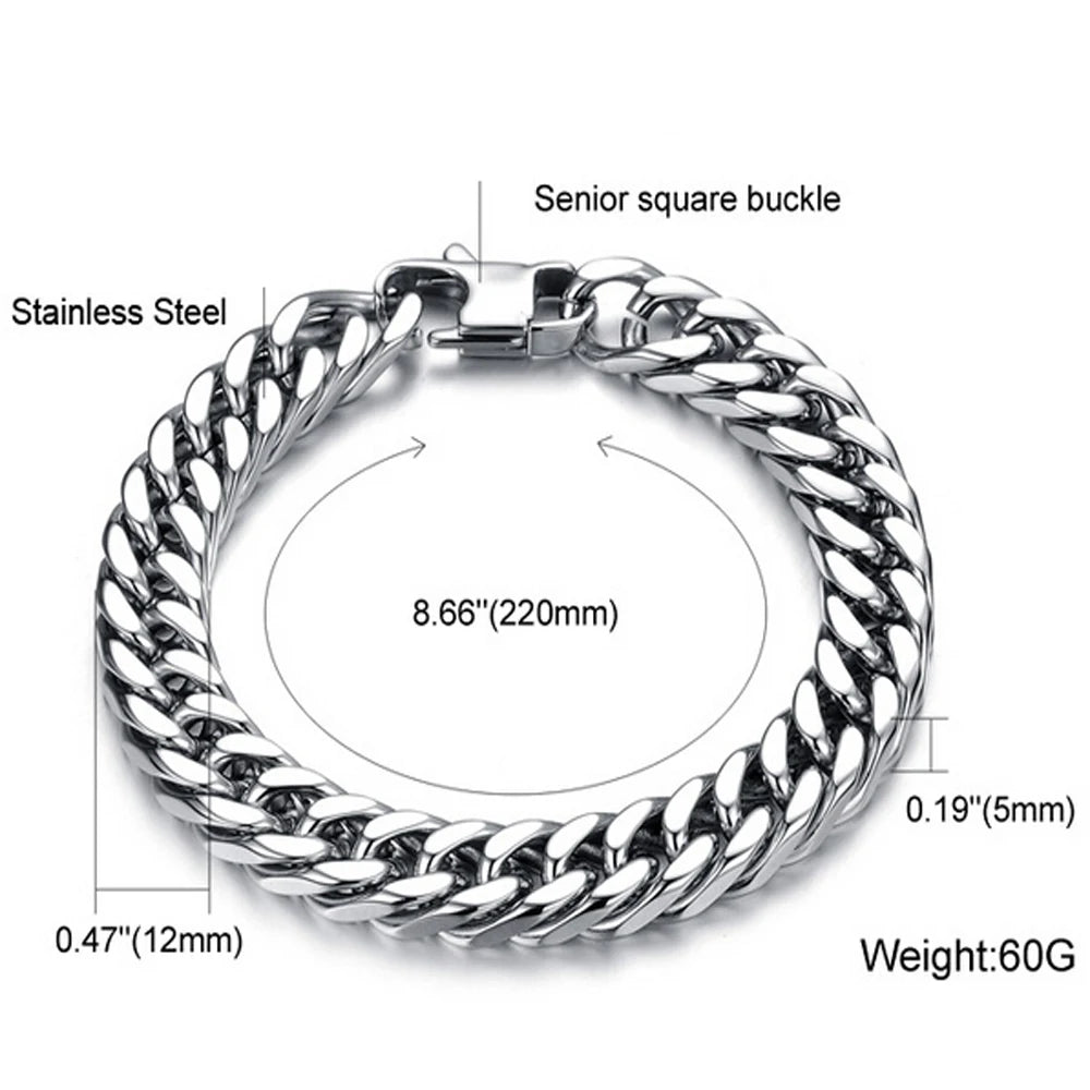 Vintage Titanium Steel Men Bracelet Cuff Chain