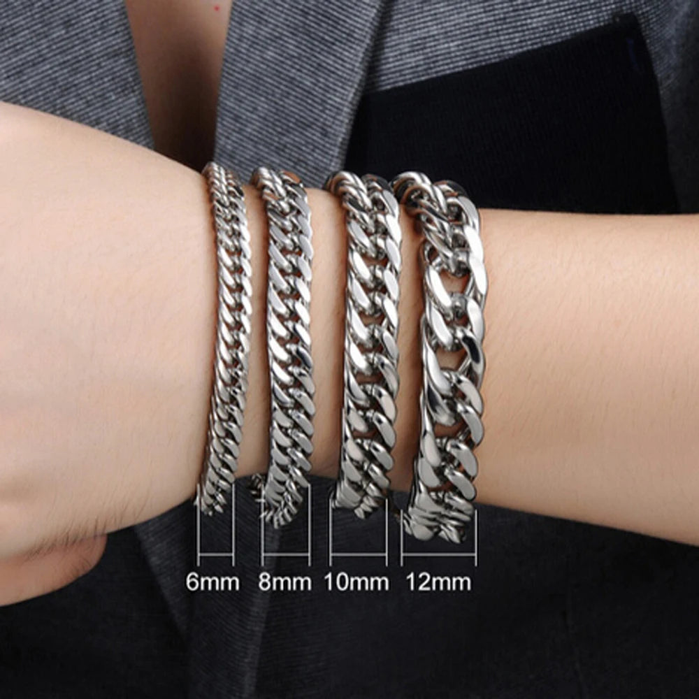 Vintage Titanium Steel Men Bracelet Cuff Chain