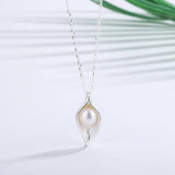 Sterling Silver Leaf Pearl Pendant Necklace for Women