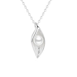 Sterling Silver Leaf Pearl Pendant Necklace for Women