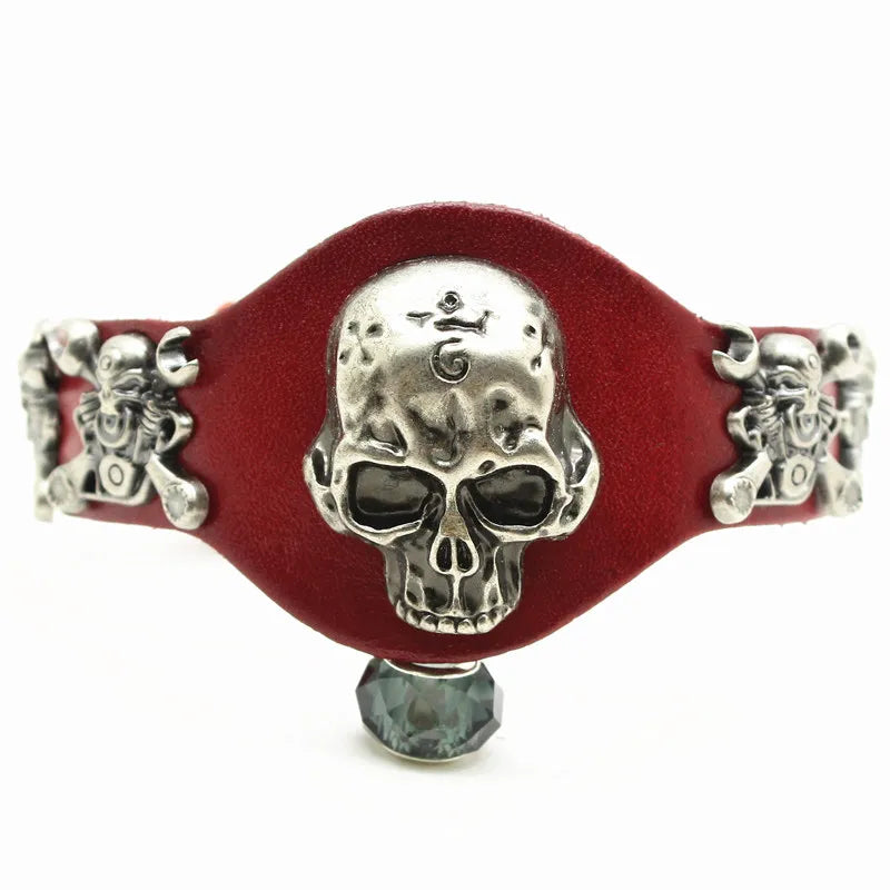 Arrival Wide Leather Bracelet Retro Cuff Punk Skull Rivet Men Brace