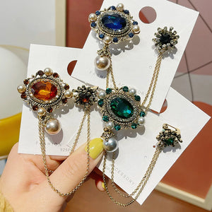 Arrival Women Palace Vintage Rhinestone Chains Pins Retro Pearl Pendant Brooches