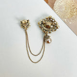 Arrival Women Palace Vintage Rhinestone Chains Pins Retro Pearl Pendant Brooches