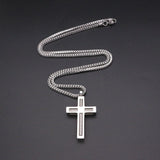 Stainless Steel Cross Necklace 60CM Chain Pendant Screw Cross Men's Necklace