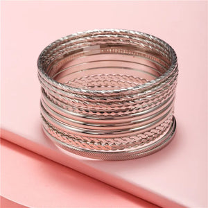 12PCS/SET Metal Alloy Big Circle Bracelet Bangles for Women Girls Punk Jewelry